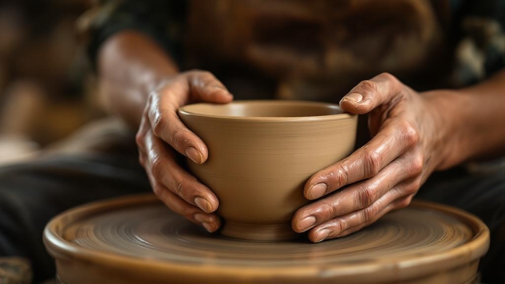 Hands shaping clay